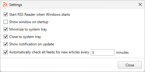 Free RSS Reader - Settings