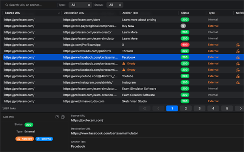 SiteAnalyzer for macOS - Links